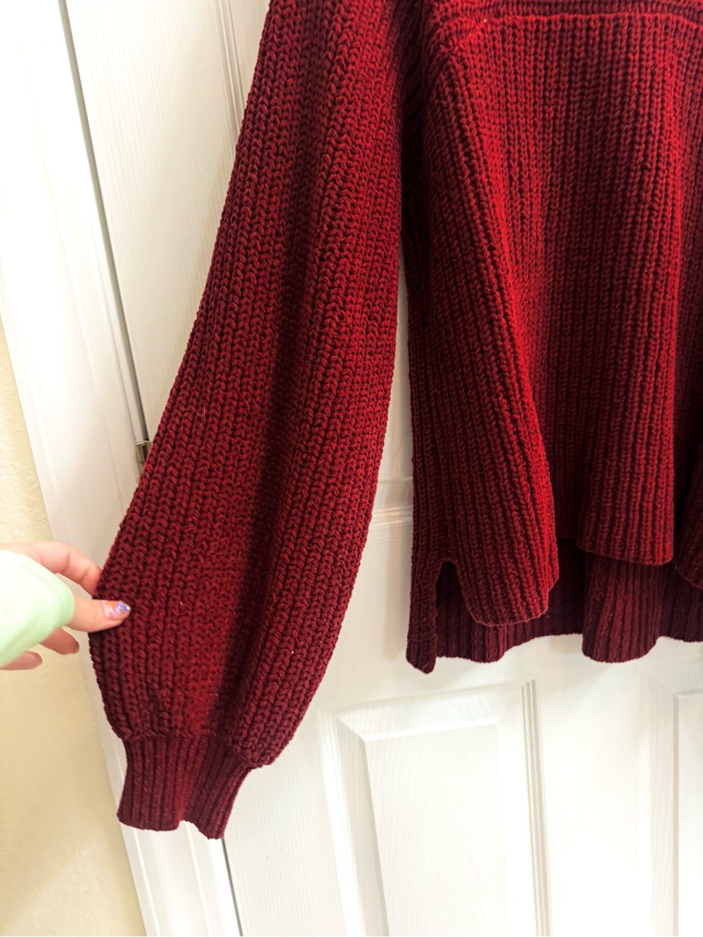 Free People Women's Long Sleeves Hi-Low Sweater (S, Mahogany) Christmas color
